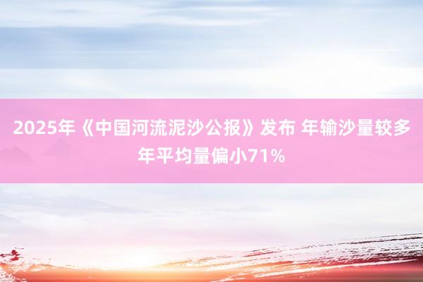 2025年《中国河流泥沙公报》发布 年输沙量较多年平均量偏小71%