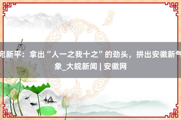 宛新平：拿出“人一之我十之”的劲头，拼出安徽新气象_大皖新闻 | 安徽网