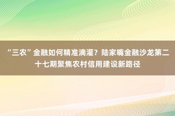 “三农”金融如何精准滴灌？陆家嘴金融沙龙第二十七期聚焦农村信用建设新路径