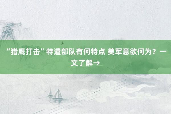 “猎鹰打击”特遣部队有何特点 美军意欲何为？一文了解→