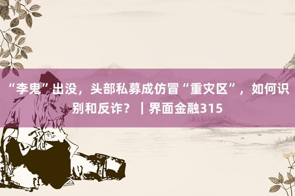 “李鬼”出没，头部私募成仿冒“重灾区”，如何识别和反诈？｜界面金融315