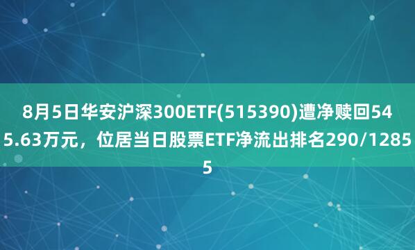 8月5日华安沪深300ETF(515390)遭净赎回545.63万元，位居当日股票ETF净流出排名290/1285
