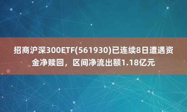 招商沪深300ETF(561930)已连续8日遭遇资金净赎回，区间净流出额1.18亿元