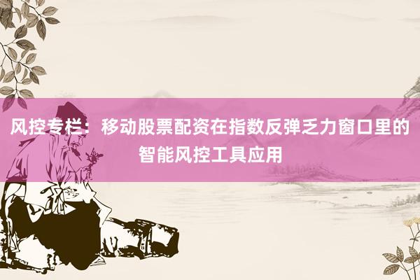 风控专栏：移动股票配资在指数反弹乏力窗口里的智能风控工具应用
