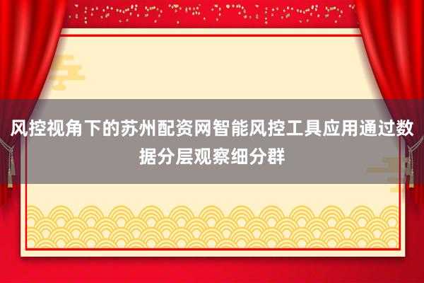 风控视角下的苏州配资网智能风控工具应用通过数据分层观察细分群