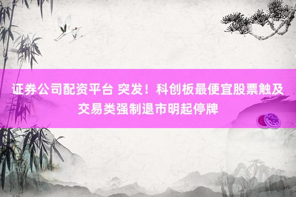 证券公司配资平台 突发！科创板最便宜股票触及交易类强制退市明起停牌